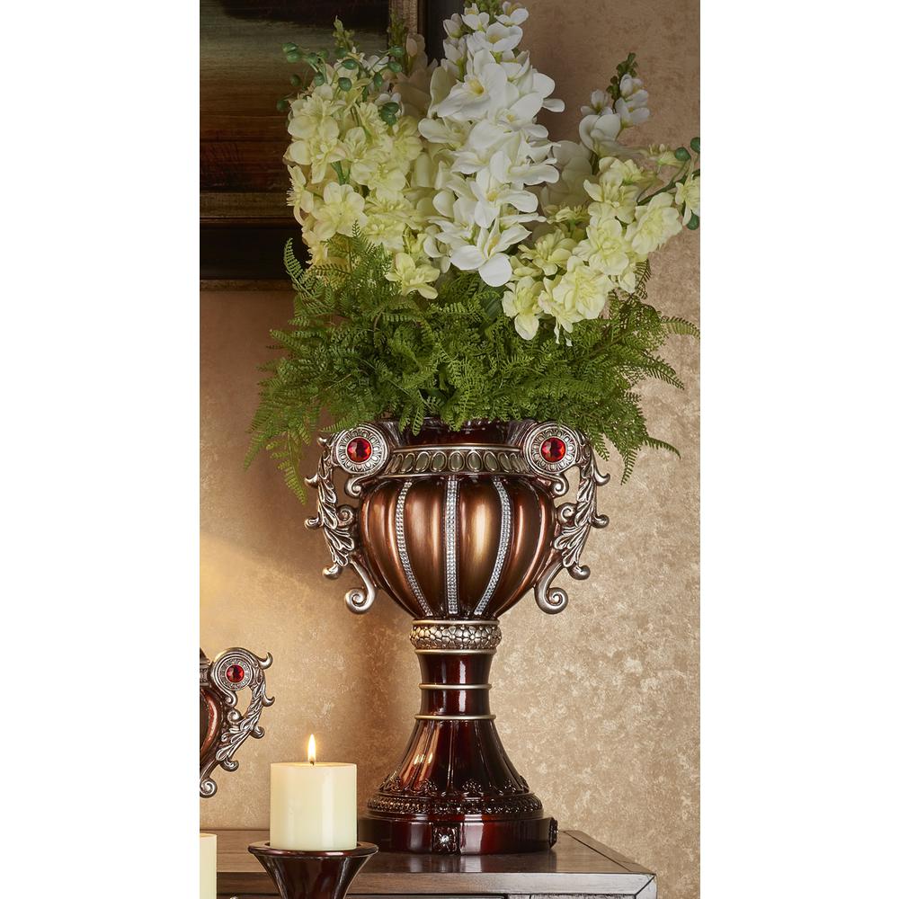 17.5" Delicata Bronze Silver Urn Décor Vase. Picture 2