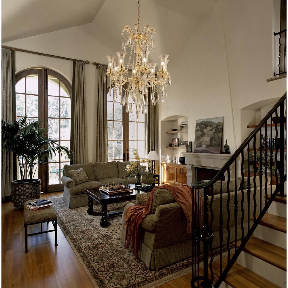 41.75" In Adeline Crystal Matte Gold 8 Led Lights W/ Hurricane Glass Chandelier. Picture 2
