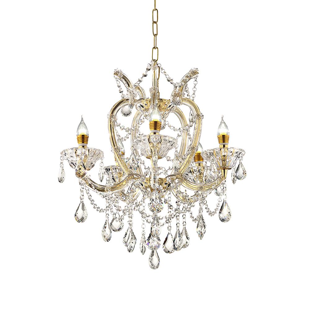 22"In Bella Petite Gold Crystal 5-Lights Led Hard-Wired Chandelier. Picture 1