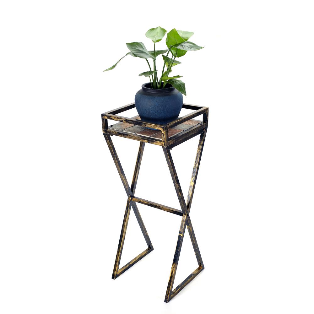 35.5" in GRAY STONE SLAB BLACK/GOLD METAL PLANT STAND. Picture 3