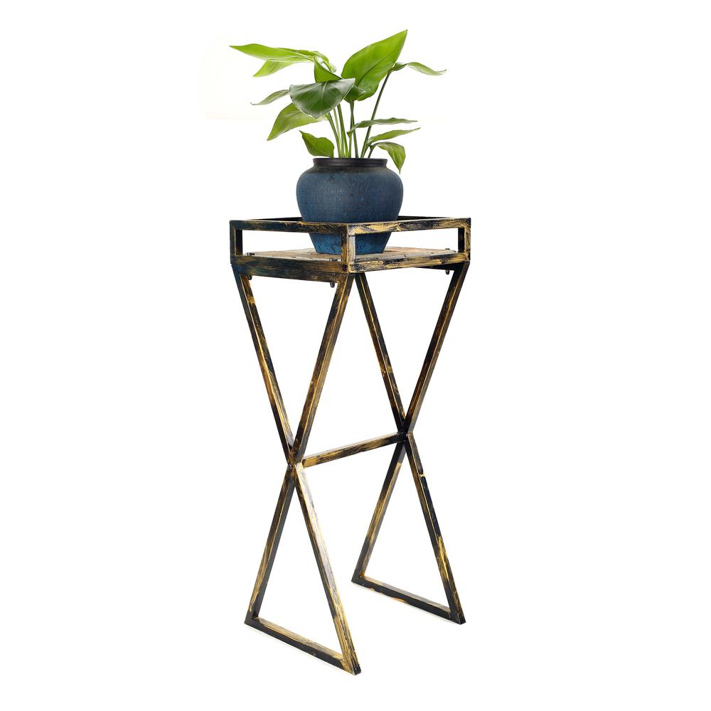 35.5" in GRAY STONE SLAB BLACK/GOLD METAL PLANT STAND. Picture 4