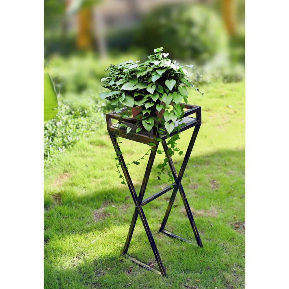 35.5" in GRAY STONE SLAB BLACK/GOLD METAL PLANT STAND. Picture 5