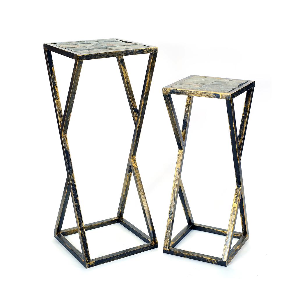 31.2", 25.25" in GREY STONE SLAB BLACK/GOLD PLANT STAND. Picture 1