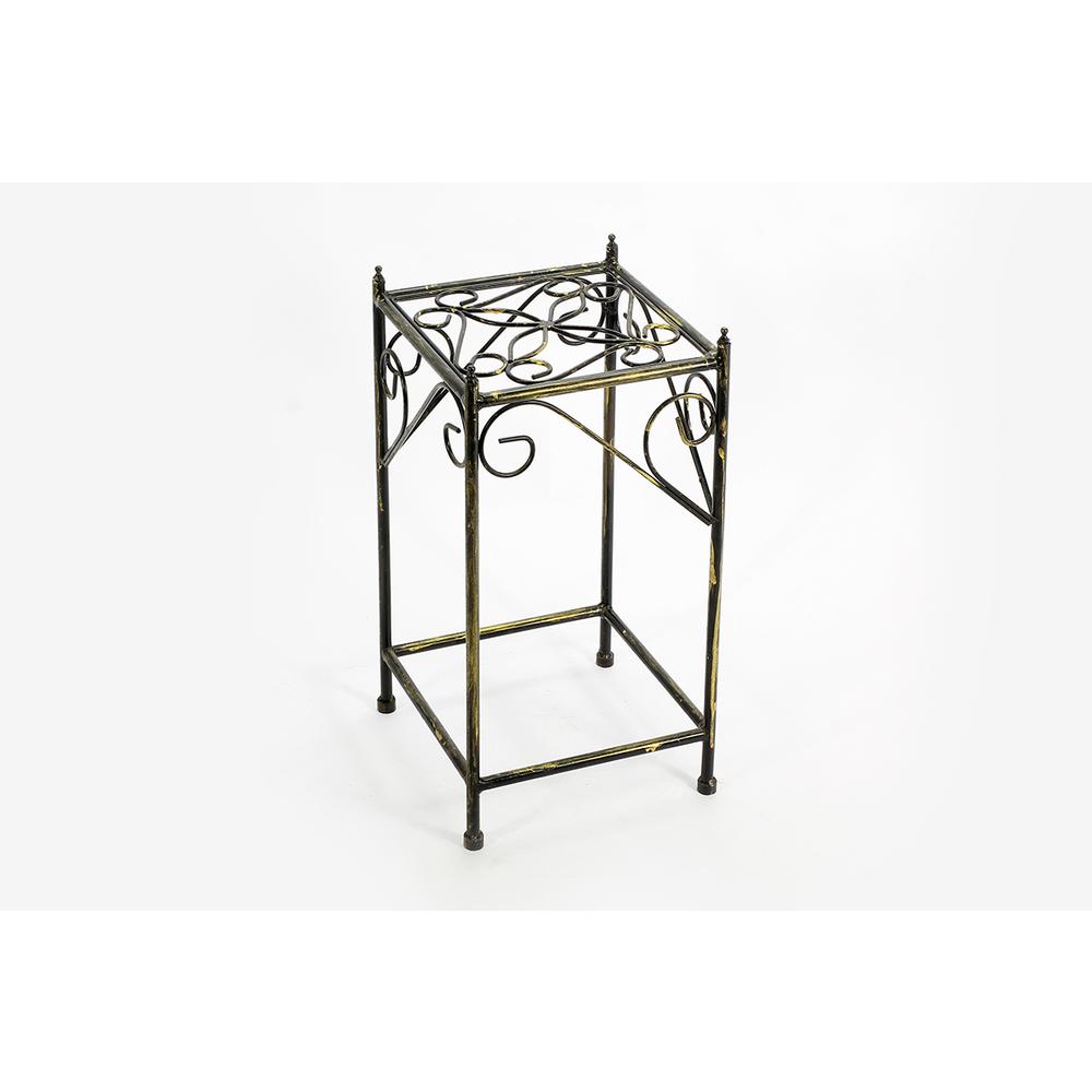 20.67" MEDIUM LATTICE SQUARE BLACK/GOLD CAST METAL PLANT STAND. Picture 1