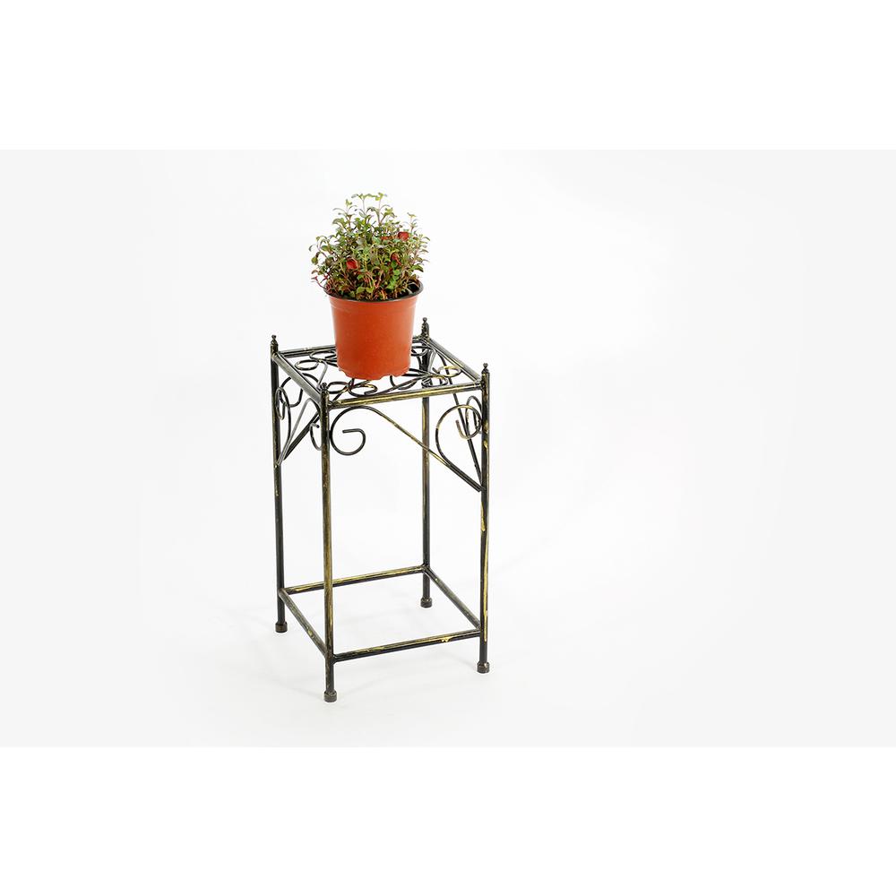 20.67" MEDIUM LATTICE SQUARE BLACK/GOLD CAST METAL PLANT STAND. Picture 2