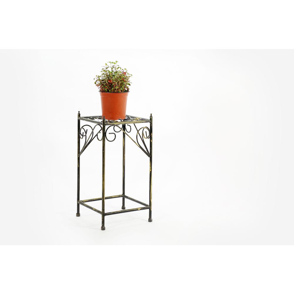 20.67" MEDIUM LATTICE SQUARE BLACK/GOLD CAST METAL PLANT STAND. Picture 3