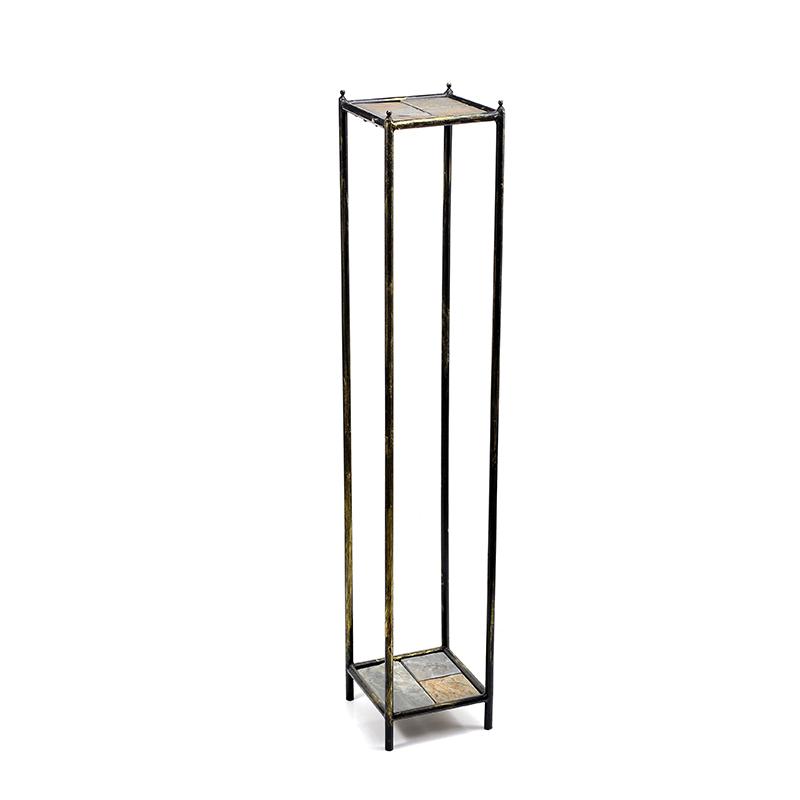 40"H GRAY STONE SLAB 2 TIER LARGE SQUARE BLACK/GOLD CAST METAL PLANT STAND. Picture 1