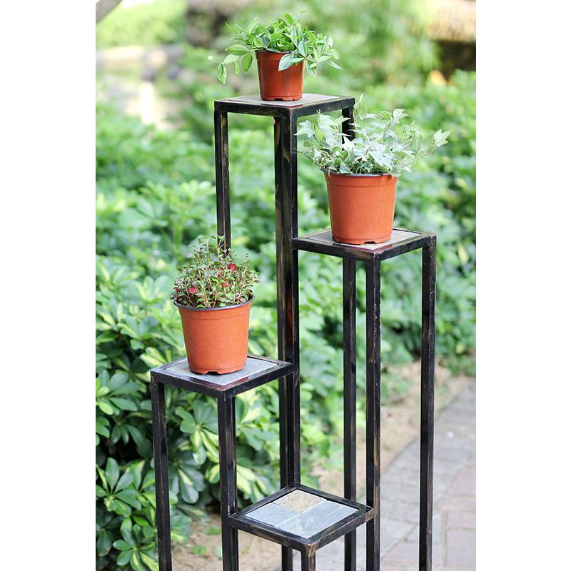 47.25" 4 TIER GRAY STONE SLAB BLACK/GOLD CAST METAL PLANT STAND. Picture 3