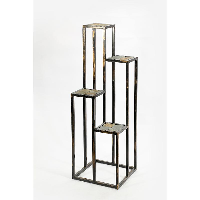 47.25" 4 TIER GRAY STONE SLAB BLACK/GOLD CAST METAL PLANT STAND. Picture 1