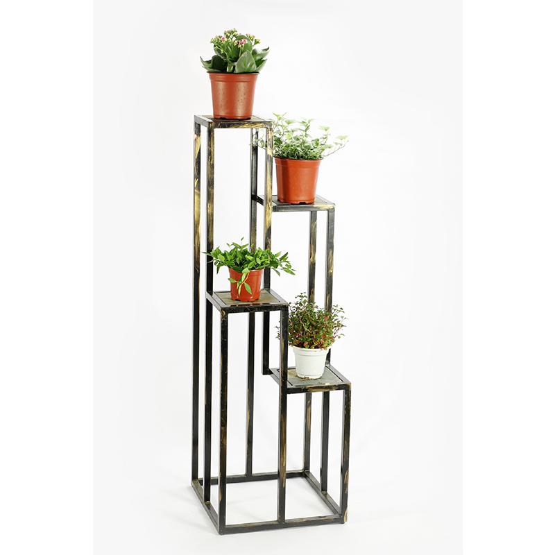 47.25" 4 TIER GRAY STONE SLAB BLACK/GOLD CAST METAL PLANT STAND. Picture 2