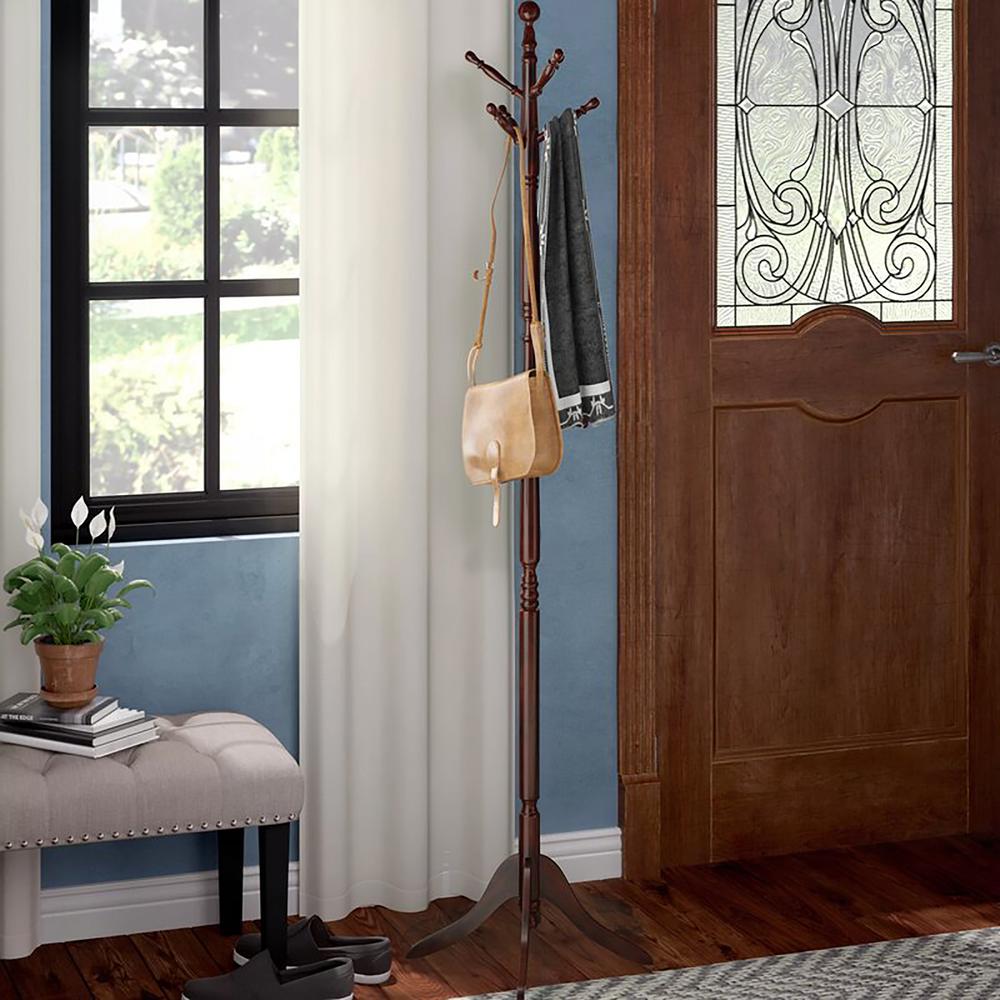 71.5" Cherry Wood Swivel Coat Rack. Picture 1