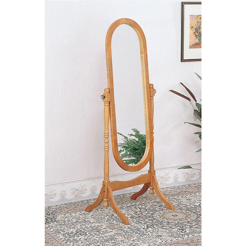 59.5" Natural Finish Wooden Oval Cheval Standing Mirror. Picture 2