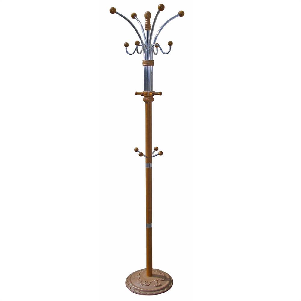 73" Oak Metal/Wood Coat Rack. Picture 1