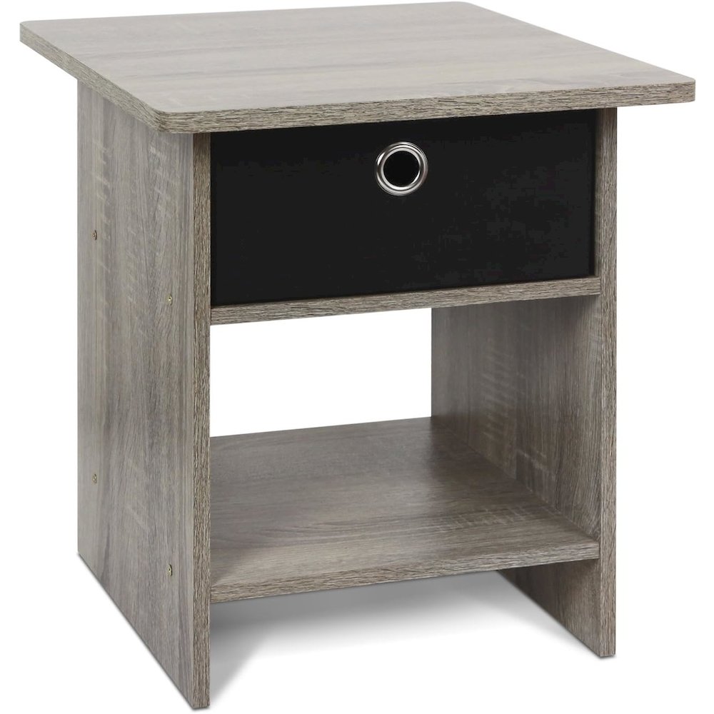 Dario End Table, Side Table, Storage Shelf with Bin Drawer, Grey Oak/Black. Picture 1