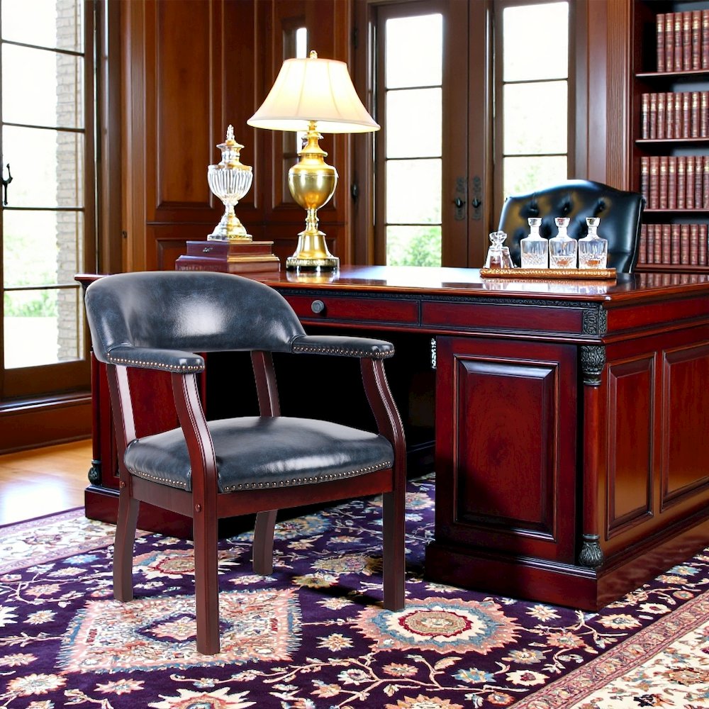 Blue Captains Chair for Office Furniture or Poker Room, No Wheels Design. Picture 2