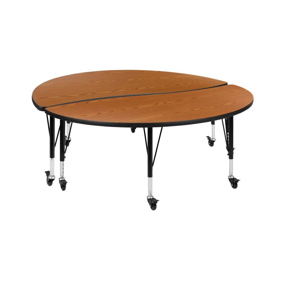 2 Piece Mobile 60" Circle Wave Flexible Oak Thermal Laminate Kids Adjustable Activity Table Set. Picture 1