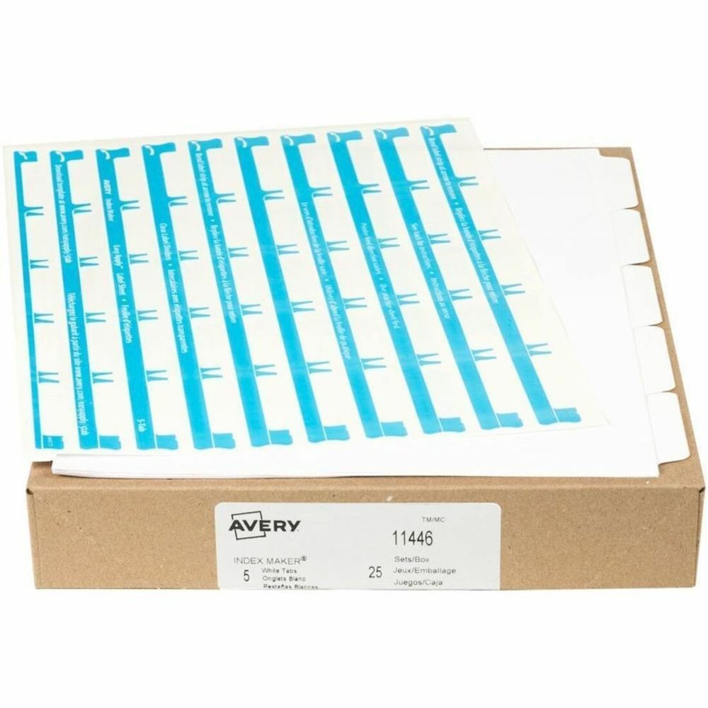 Avery Print & Apply Clear Label Dividers - 125 x Divider(s) - 5 Print-on Tab(s) - 5 - 5 Tab(s)/Set - 8.5" Divider Width x 11" Divider Length - 3 Hole Punched - White Paper Divider - White Paper Tab(s). Picture 1