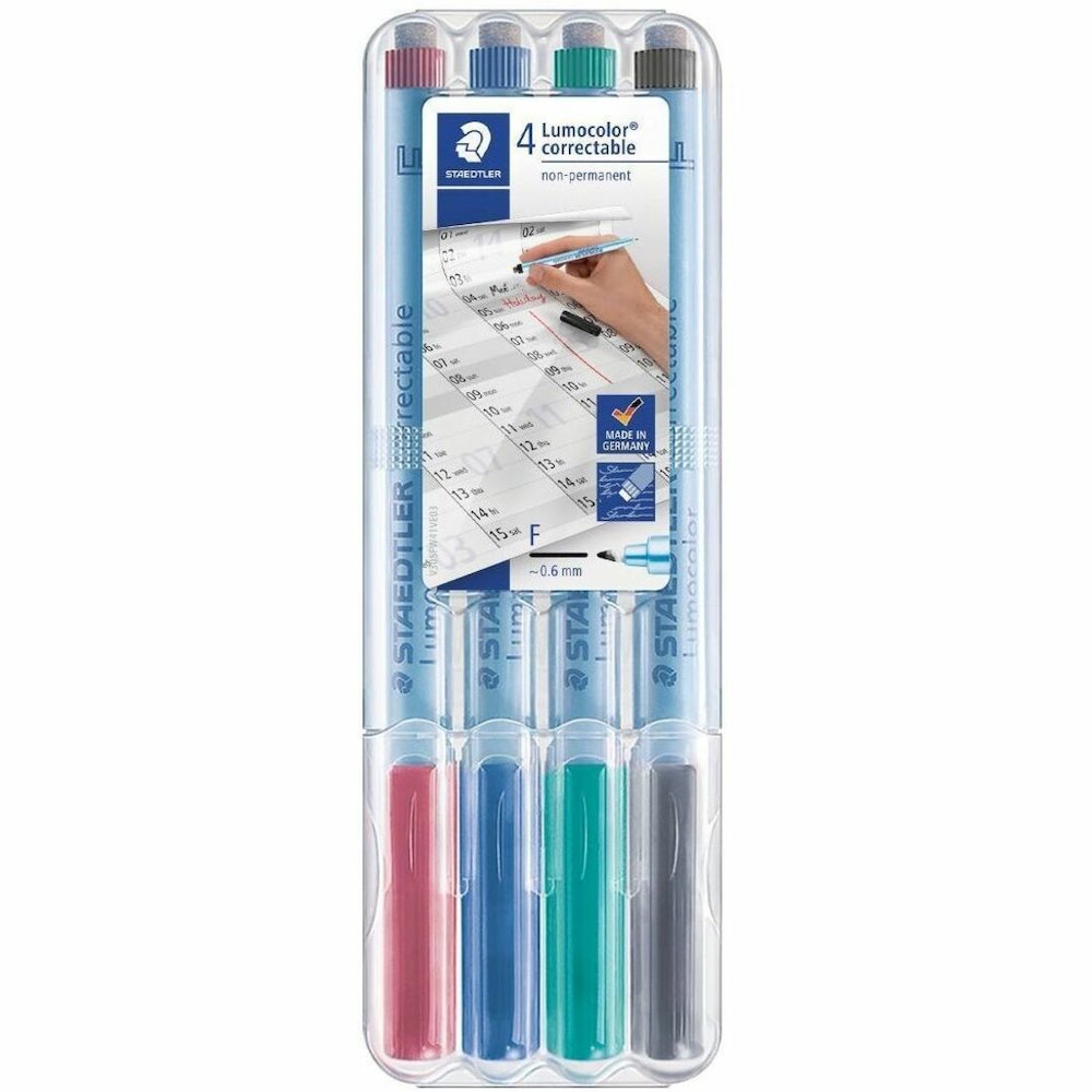 Staedtler Correctable Marker Pens - Refillable - Assorted Ink - Polypropylene Barrel - 4 / Set. Picture 1