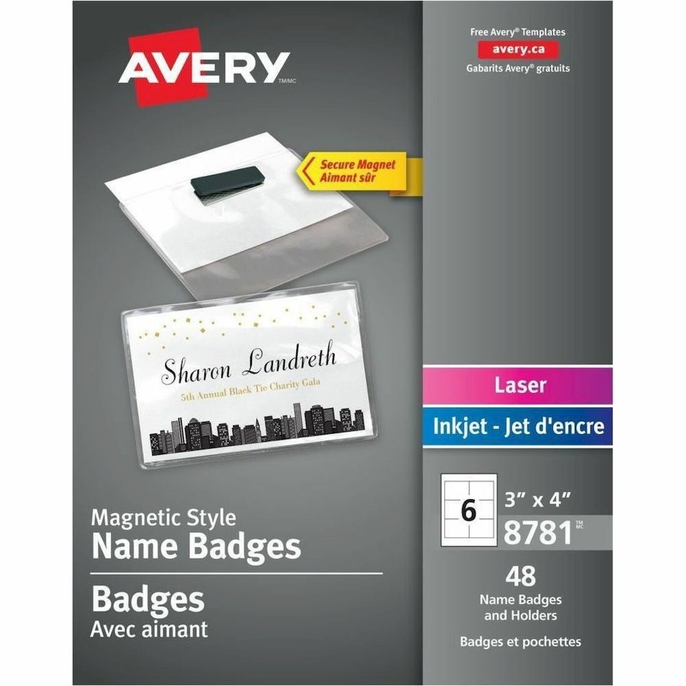 Avery&reg; Magnetic Style Name Badge Kit - 4" Width x 3" Height - Rectangular Shape - Reusable, Durable, Flexible, Top Loading, Magnetic, Damage Resistant - Event, Seminar - Plastic - Clear, White - 4. Picture 1