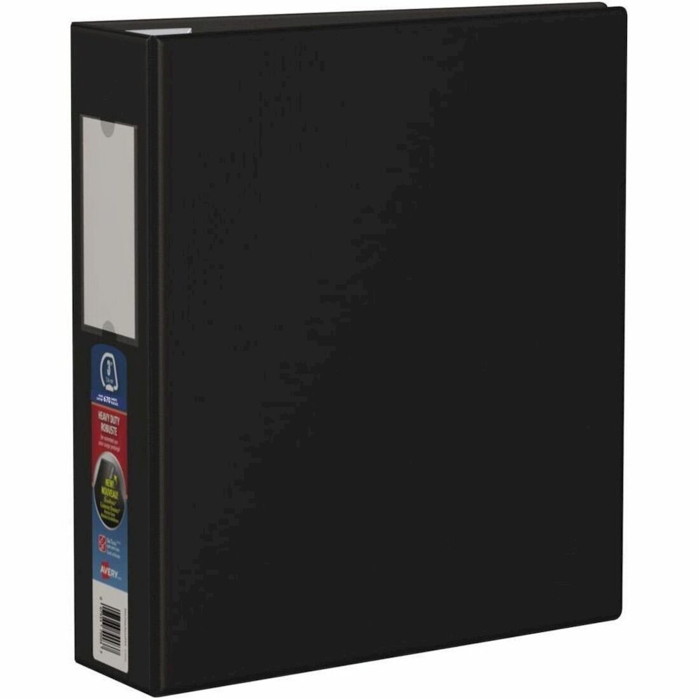 Avery Heavy Duty Binder - 3" Binder Capacity - Letter - 8 1/2" x 11" Sheet Size - 670 Sheet Capacity - 3 x 3" Ring - Fastener: D-Ring - Pocket: 4, Internal - Linen Pattern - Polypropylene - Black - Re. Picture 1