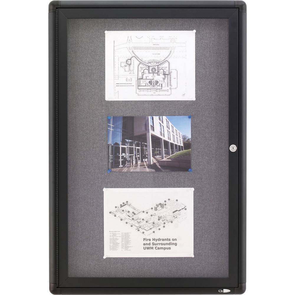 Quartet Enclosed Bulletin Board - 36" Height x 24" Width - Gray Fabric Surface - Hinged, Durable, Shatter Proof, Self-healing - Graphite Frame - 1 Each. Picture 1