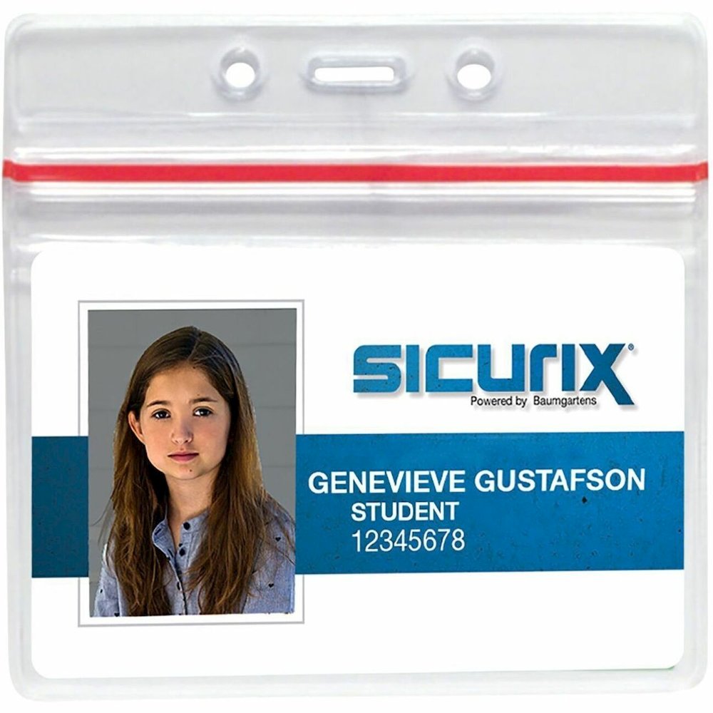SICURIX Badge Holder - Support 3.75" x 2.62" Media - Horizontal - Vinyl - Clear - Zipper Lock - 50 / Pack. Picture 1