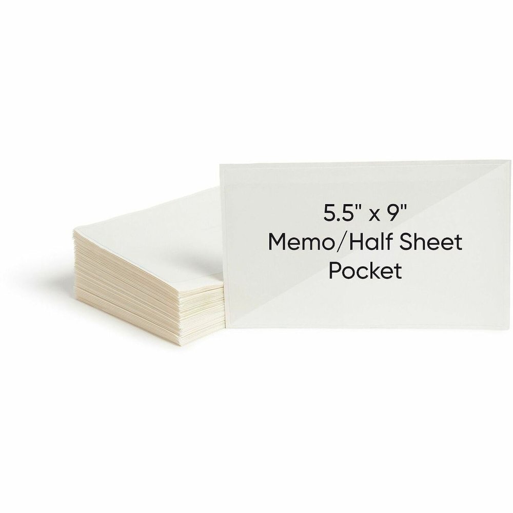Smead Self-Adhesive Pockets - For 9" x 5 9/16" Sheet - Clear - Poly - 100 / Box. Picture 1