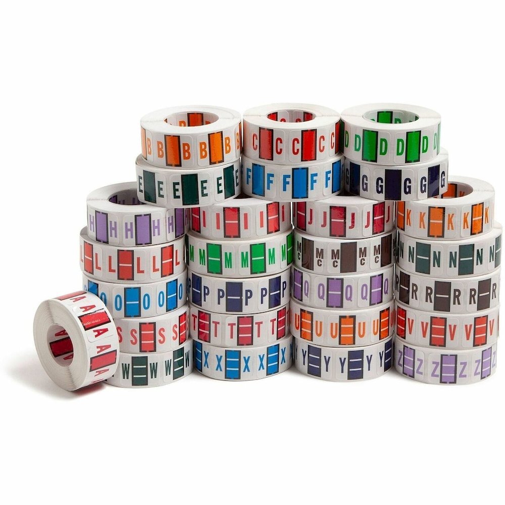 Smead BCCR Bar-Style Color-Coded Labels - A-Z - x 1 1/4" Width x 1" Length - Assorted - Laminated - 500 / Roll - 1 Box. Picture 1