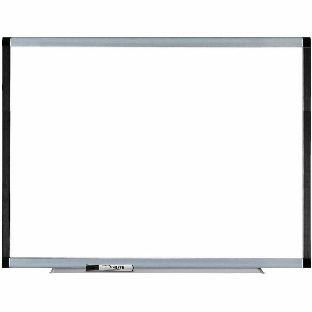 Lorell Signature Series Magnetic Dry-erase Markerboard - 48" (4 ft) Width x 36" (3 ft) Height - Porcelain Surface - Silver, Ebony Frame - Magnetic - 1 Each. Picture 1