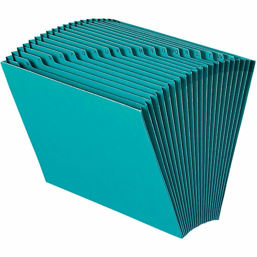 Smead Colored Letter Recycled Expanding File - 8 1/2" x 11" - 7/8" Expansion - 21 Pocket - 2 Plys - Teal - Reinforced Gusset - 10% Recycled - 1 Each. Picture 1