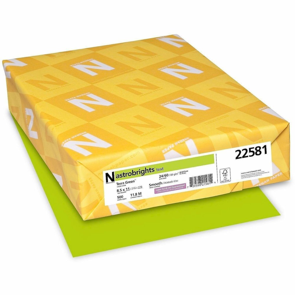 Astrobrights Color Paper - Green - Letter - 8 1/2" x 11" - 24 lb Basis Weight - Smooth - Acid-free, Lignin-free, Chlorine-free, Heavyweight - Terra Green - 500 / Ream. Picture 1