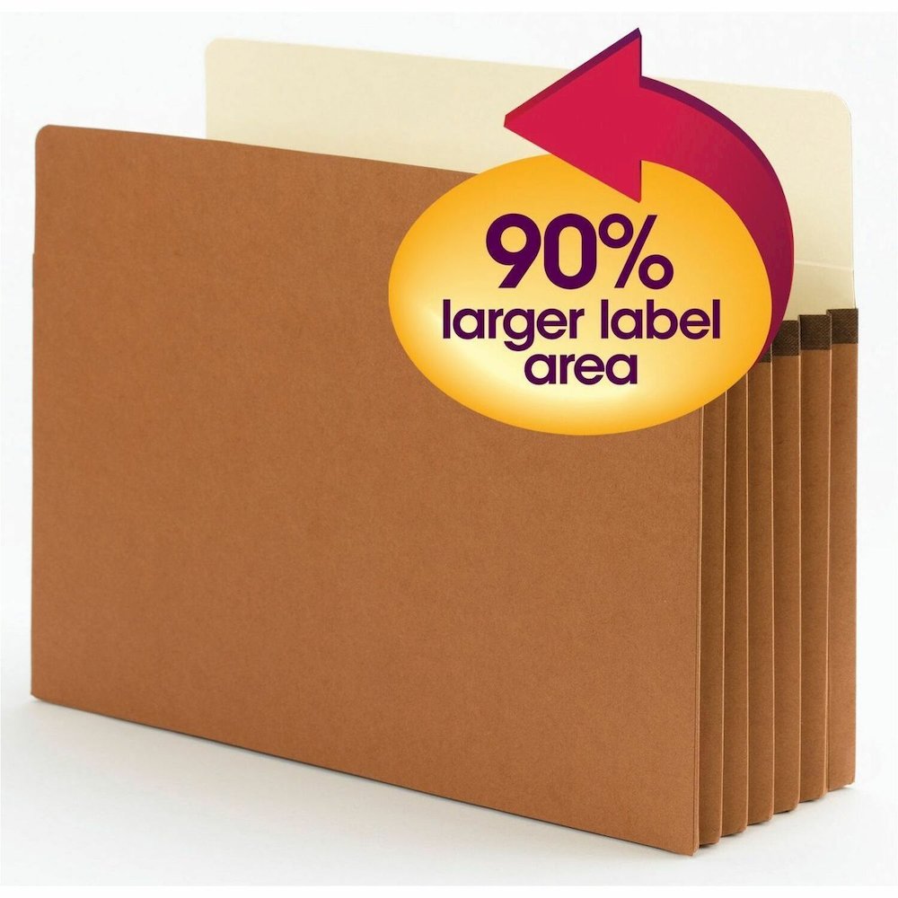 Smead SuperTab Straight Tab Cut Letter Recycled File Pocket - 8 1/2" x 11" - 5 1/4" Expansion - Redrope - Tear Resistant, Reinforced Gusset - 30% Recycled - 10 / Box. Picture 1
