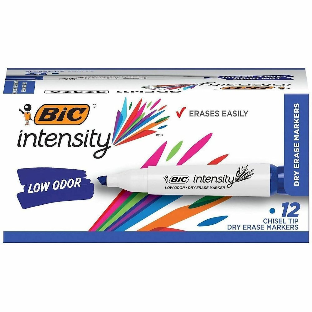 BIC Intensity Low Odor Dry Erase Markers - Blue Ink - 1 Dozen. Picture 1