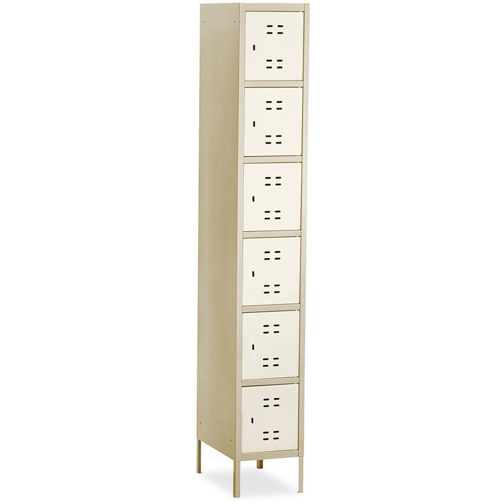 Safco Six-Tier Two-tone Box Locker with Legs - 18" Width x 12" Depth x 78" Height - Recessed Locking Handle - Tan - Steel - No. Picture 1