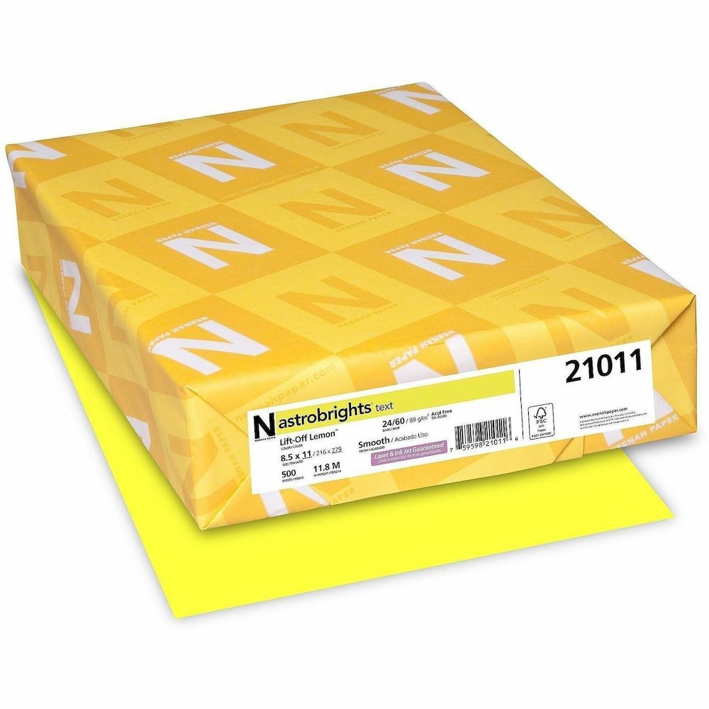 Astrobrights Colored Paper - Letter - 8 1/2" x 11" - 24 lb Basis Weight - Acid-free, Lignin-free - Lemon - 500 Sheets - 500 / Pack. Picture 1