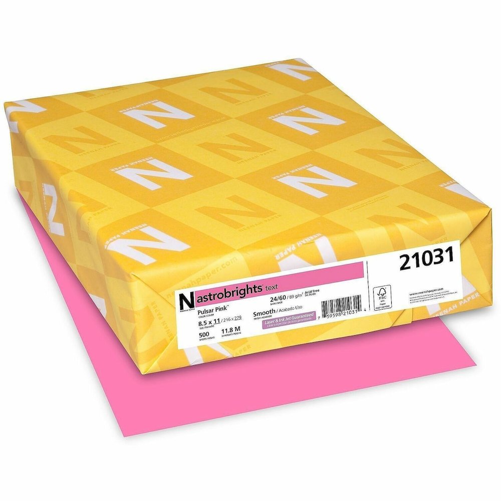 Astrobrights Colored Paper - Letter - 8 1/2" x 11" - 24 lb Basis Weight - Acid-free, Lignin-free - Pulsar Pink - 500 Sheets - 500 / Pack. Picture 1