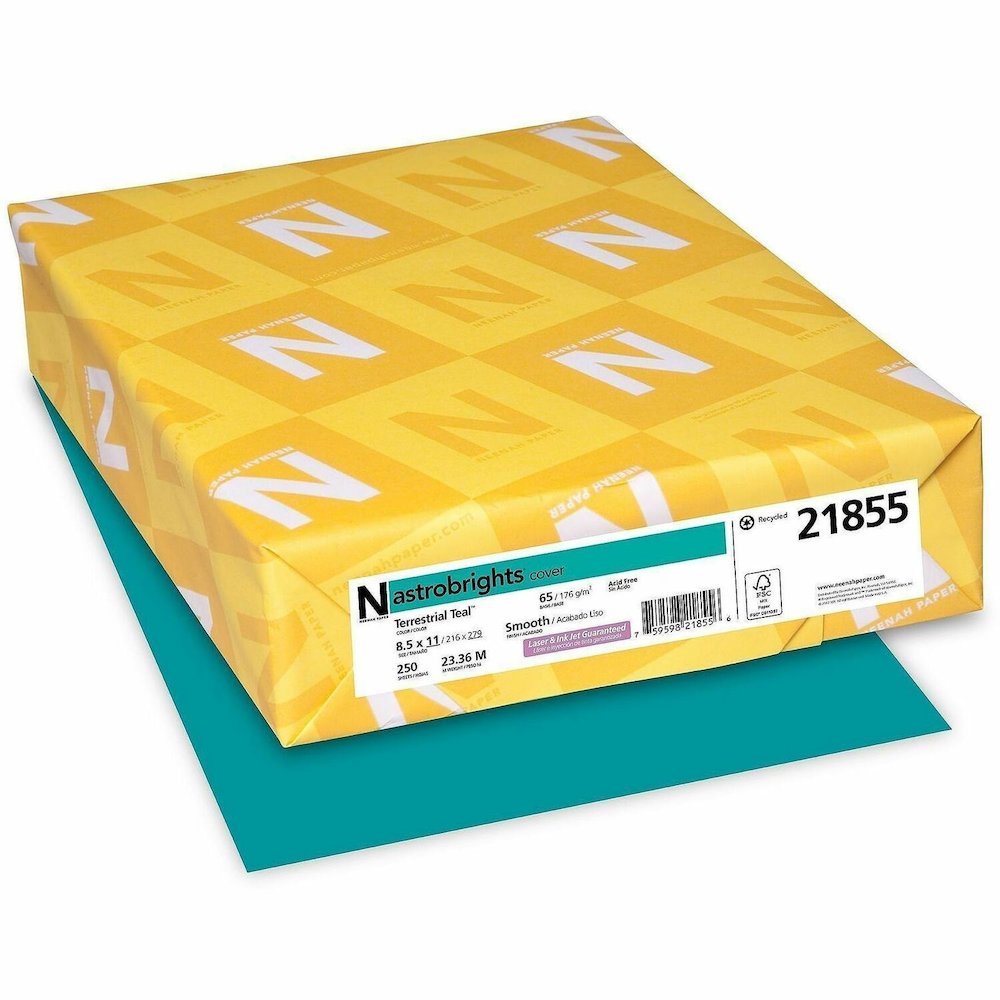 Astrobrights Color Card Stock - Terrestrial Teal - Letter - 8 1/2" x 11" - 65 lb Basis Weight - Green Seal - Acid-free, Lignin-free - Terrestrial Teal - 1 Pack. Picture 1