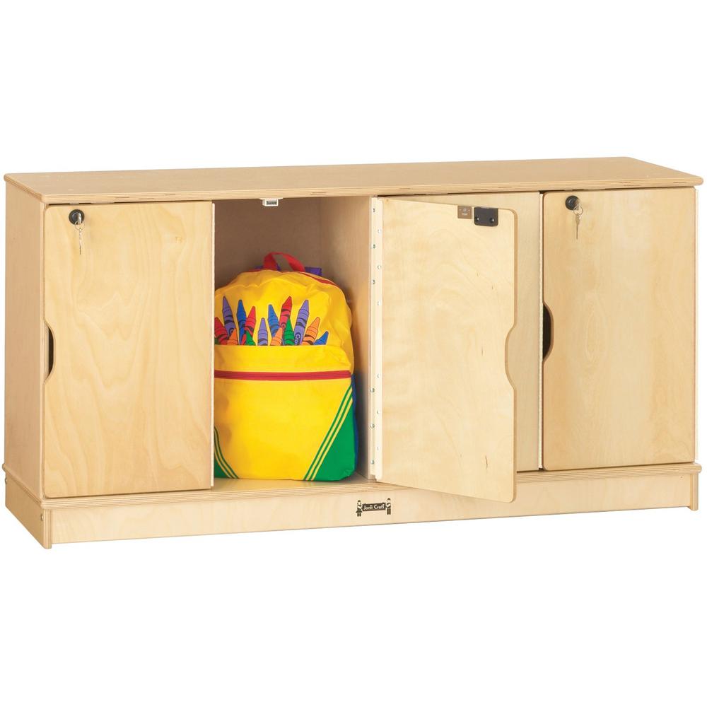 Jonti-Craft Single Stack 4-Section Student Lockers - 48.5" x 15" x 23.5" - Stackable, Lockable, Sturdy, Key Lock, Kick Plate - Wood Grain - Baltic Birch Plywood. Picture 1