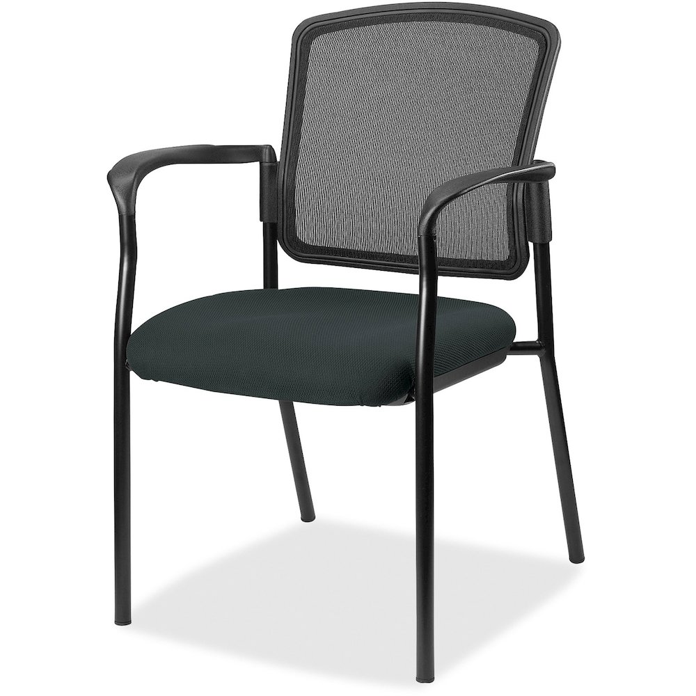 Lorell Mesh Back Stackable Guest Chair - Dillon Black Seat Color - Vinyl Seat Material - Black Back Color - Mesh Back Material - Black Frame Color - Powder Coated Steel Frame Material - Four-legged Ba. Picture 1