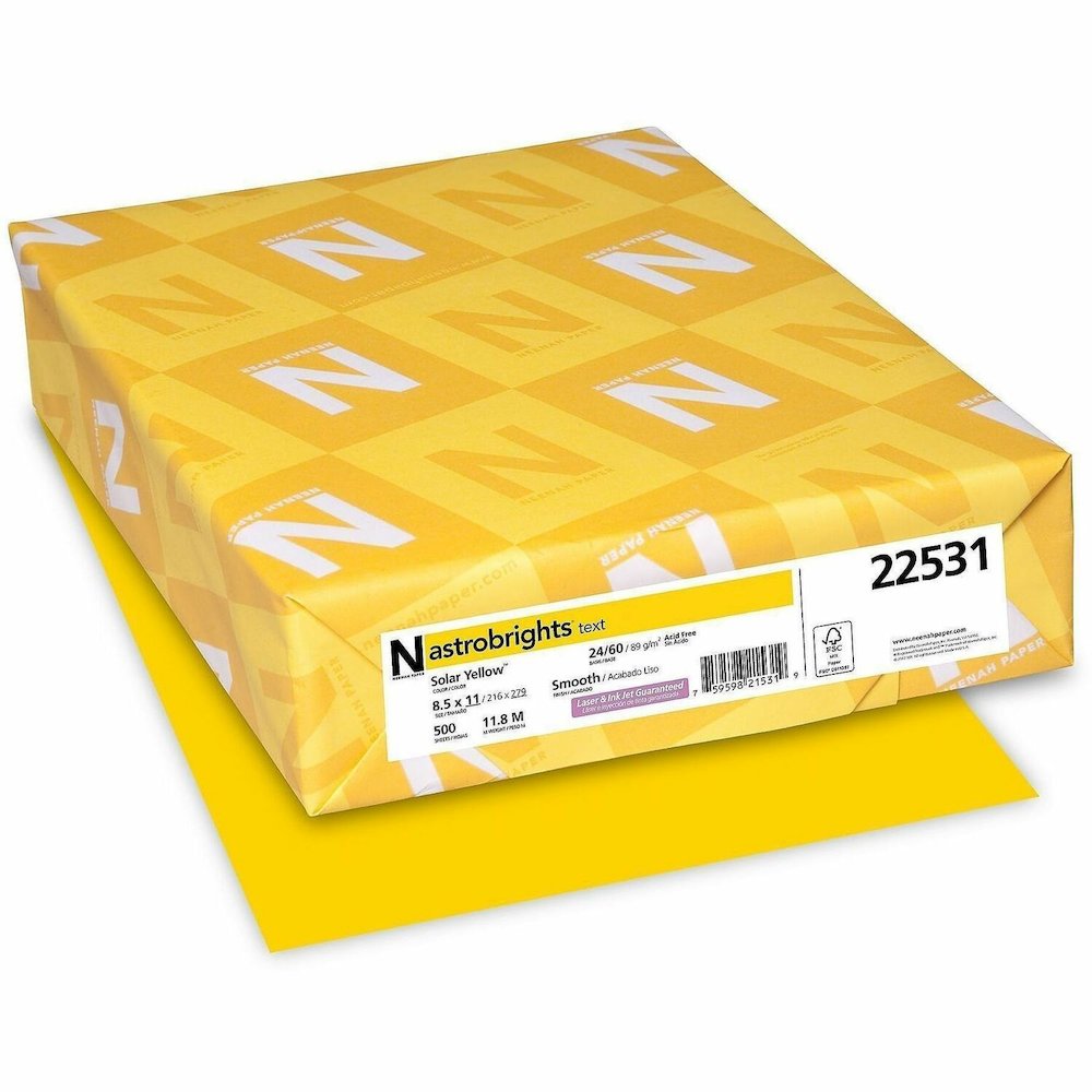 Astrobrights Color Paper - Yellow - Letter - 8 1/2" x 11" - 24 lb Basis Weight - Heavyweight, Acid-free, Lignin-free - Solar Yellow - 500 / Ream. Picture 1