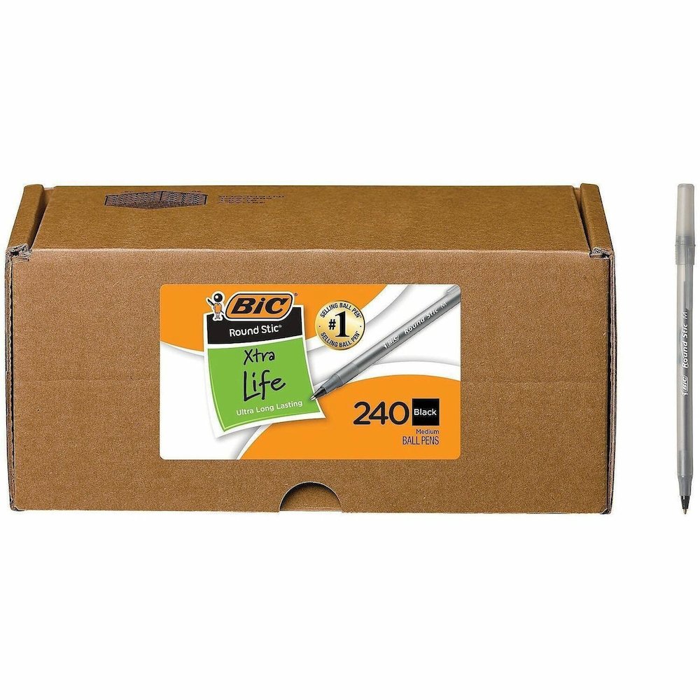 BIC Round Stic Ballpoint Pen - Black Ink - Translucent Barrel - 240 / Carton. Picture 1