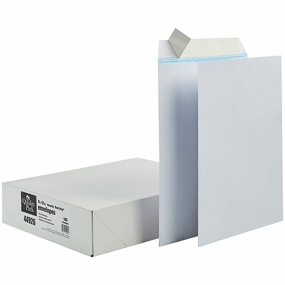 Quality Park Redi Strip Security Mailing Envelopes - Multipurpose - 9" Width x 12" Length - Peel Strip - White - 1 Box. Picture 1