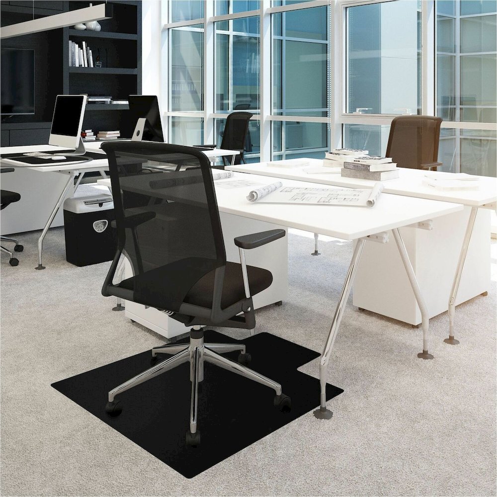 Floortex Advantagemat Black&reg; Vinyl Lipped Chair Mat for Carpets - 36" x 48" - 48" Length x 36" Width x 0.090" Depth x 0.090" Thickness - Lip Size 20" Length x 10" Width - Lipped - Classic - Vinyl,. Picture 1