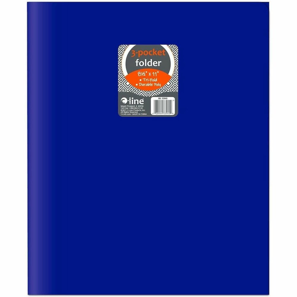 C-Line Letter Pocket Folder - 8 1/2" x 11" - 3 Internal Pocket - Blue - 24 / Box. Picture 1