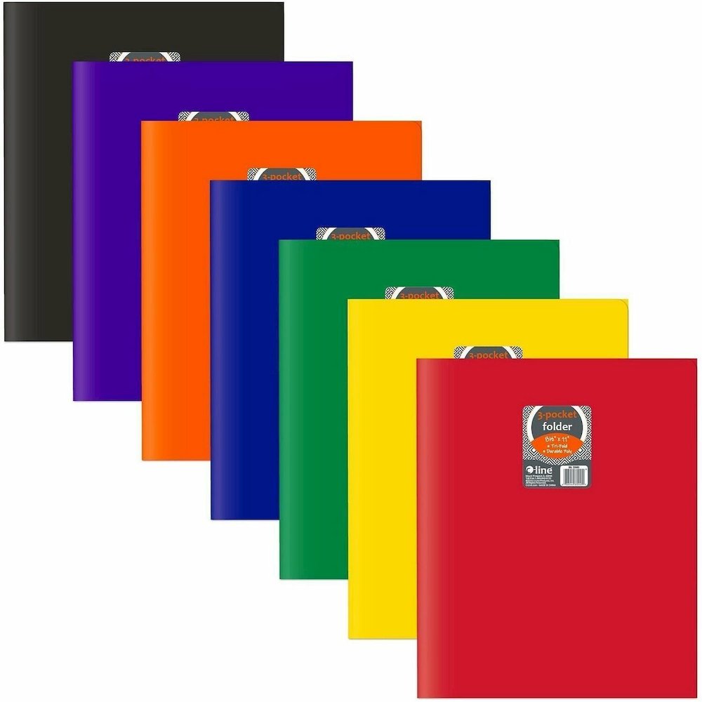 C-Line Letter Pocket Folder - 8 1/2" x 11" - 3 Internal Pocket - Black, Blue, Green, Orange, Red, Purple, Yellow - 24 / Box. Picture 1