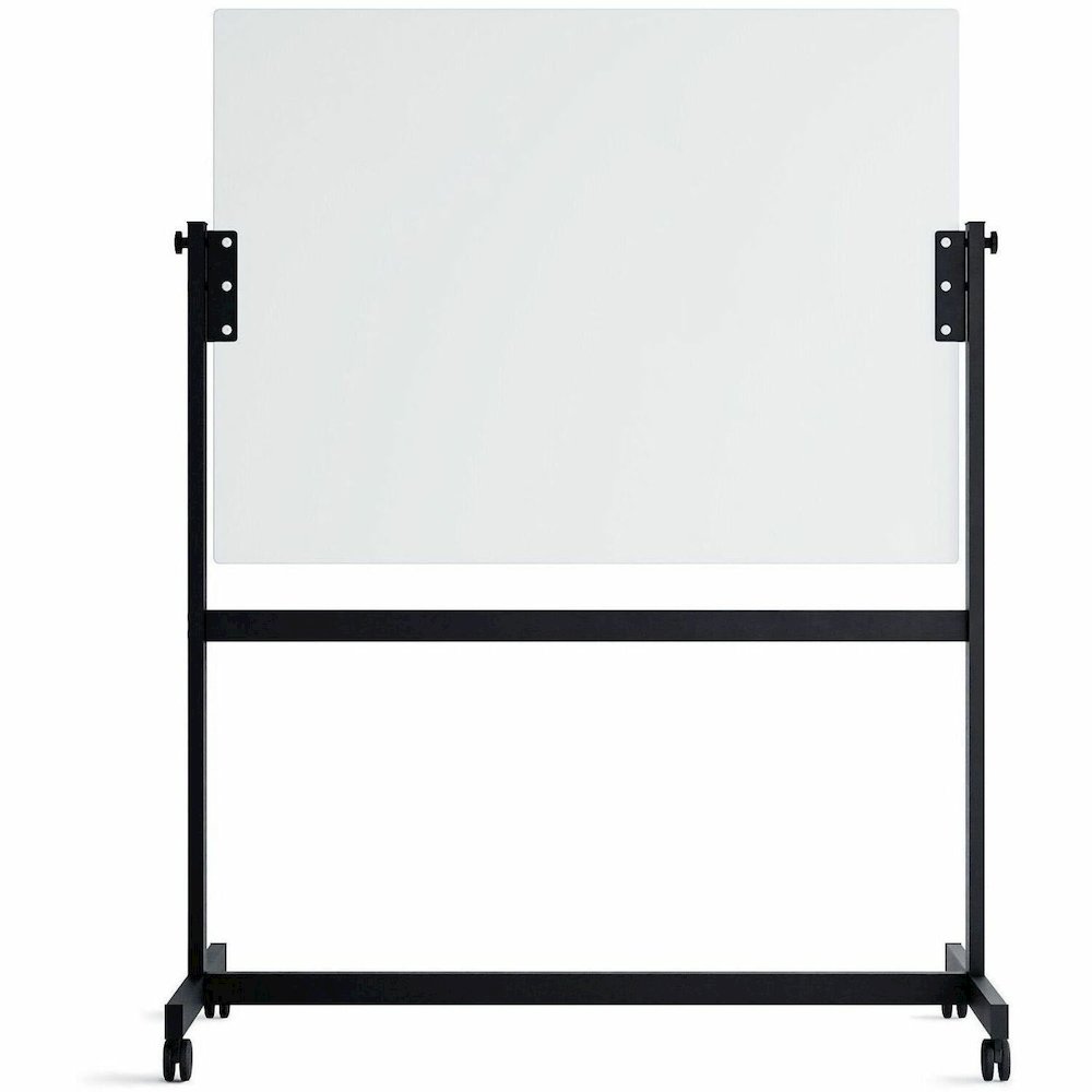 U Brands Magnetic Glass Dry-Erase Board Rolling Easel - 48" (4 ft) Width x 36" (3 ft) Height - Frosted White Tempered Glass Surface - Rectangle - Horizontal - Floor Standing, Portable - Magnetic - 1 E. Picture 1