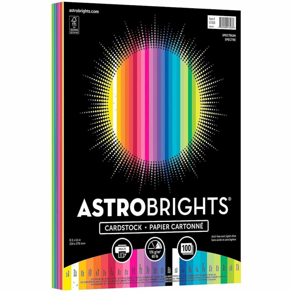 Neenah Spectrum Assortment Cardstock - Letter - 8 1/2" x 11" - 65 lb Basis Weight - Acid-free, Lignin-free - Solar Yellow, Lift-off Lemon, Galaxy Gold, Cosmic Orange, Solar White, Pulsar Pink, Plasma . Picture 1