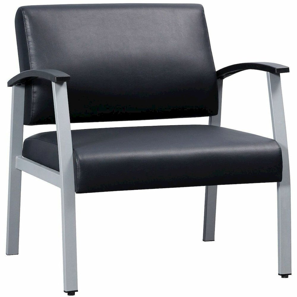 Lorell Healthcare Reception Big & Tall Antimicrobial Guest Chair - Vinyl Seat Material - Vinyl Back Material - Powder Coated Silver Frame Color - Steel Frame Material - Four-legged Base - Black, Silve. Picture 1