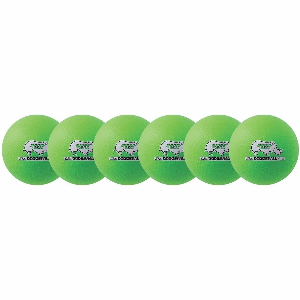 Champion Sports Rhino Skin Low Bounce Dodgeball Set - 6.30" - Low Density Foam - Neon Green - 6 / Set. Picture 1