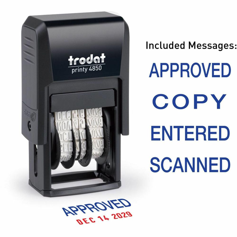 Trodat Micro Message Date Stamp - Date Stamp - 0.75" Impression Width x 1" Impression Length - 10000 Impression(s) - Assorted - Recycled - 1 Each. Picture 1